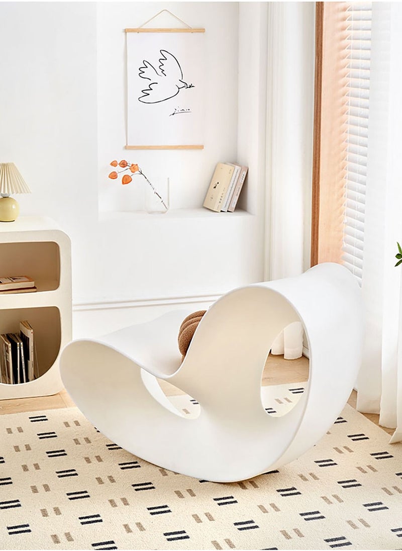 Merry Moments - Rocking Chair Sun Lounger Outdoor Seating Garden Seat Armchair Upholstered Lounge Chair Sofa Chair for Bedroom Living Dining Retail PE White H77.5xW46xL114 cm - Image 1