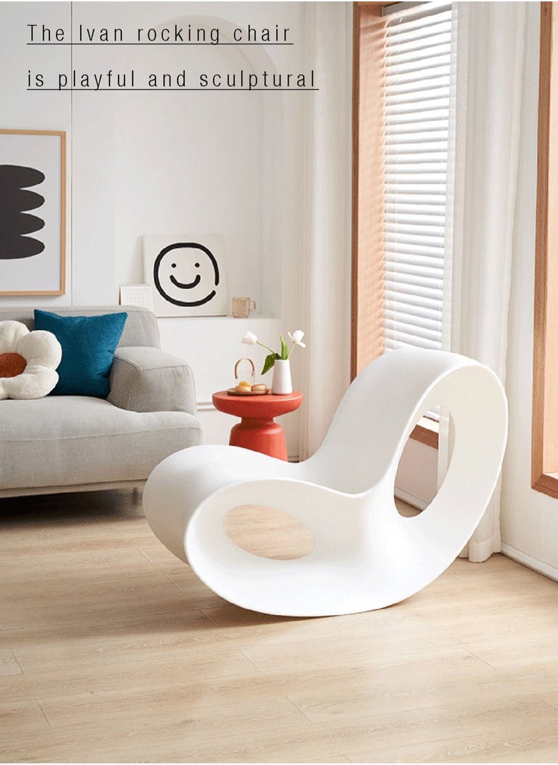 Merry Moments - Rocking Chair Sun Lounger Outdoor Seating Garden Seat Armchair Upholstered Lounge Chair Sofa Chair for Bedroom Living Dining Retail PE White H77.5xW46xL114 cm - Image 1