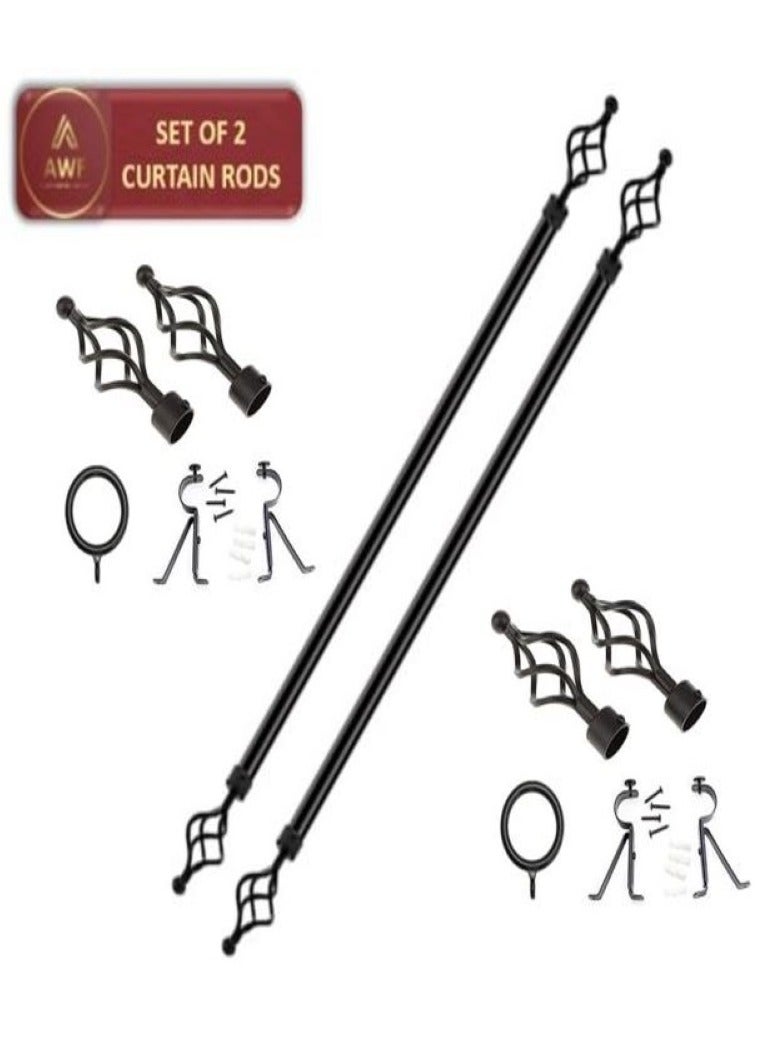 AL WADI FURNITURE Set of 2 Roman Pole Style Heavy Duty Luxury Extendable Curtain Rods, Metal Single Rods Finials Decorative End Window Treatment Rod Drapery Rods (BLACK, 150 – 300 cm)  - Image 1
