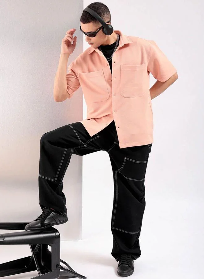 The Indian Garage Co The Indian Garage Co Men Peach Boxy Fit Solid Streetwear Shirt