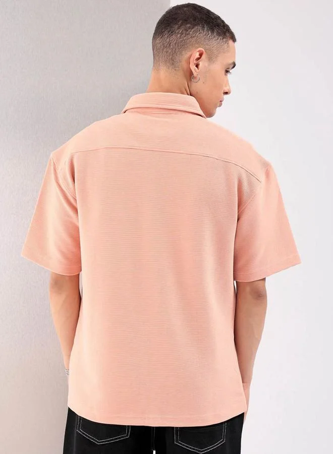 The Indian Garage Co The Indian Garage Co Men Peach Boxy Fit Solid Streetwear Shirt
