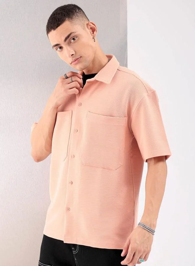 The Indian Garage Co The Indian Garage Co Men Peach Boxy Fit Solid Streetwear Shirt