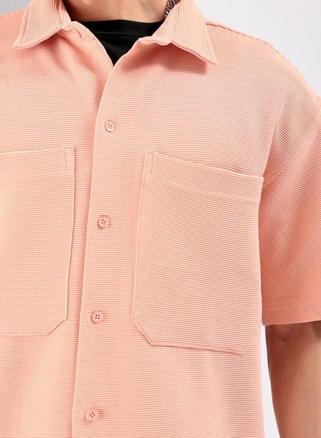 The Indian Garage Co The Indian Garage Co Men Peach Boxy Fit Solid Streetwear Shirt