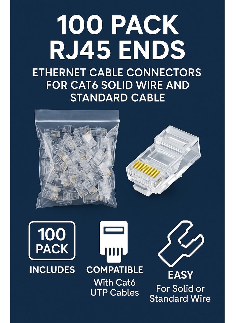 تايمي 100 قطعة من موصلات ار جي 45 المعيارية مناسب للأسلاك الصلبة والأعتيادية - Image 3