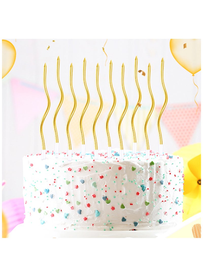 Chocisong 12PCS Twisted Birthday Candles Spiral Metallic Cupcake Thin Long Cake Candles for Birthday Wedding Christmas Ramadan National Day Anniversary Party (Gold) - Image 1
