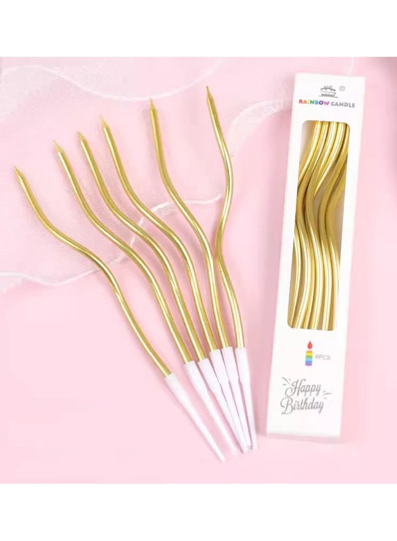 Chocisong 12PCS Twisted Birthday Candles Spiral Metallic Cupcake Thin Long Cake Candles for Birthday Wedding Christmas Ramadan National Day Anniversary Party (Gold) - Image 4