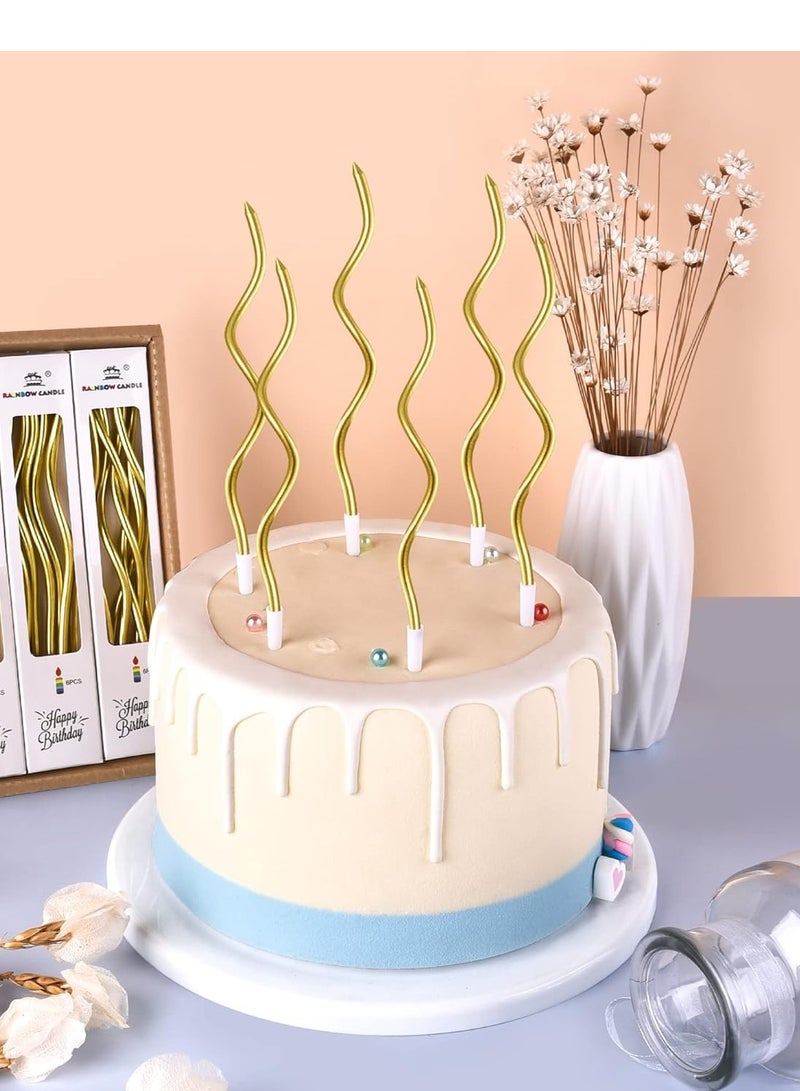 Chocisong 12PCS Twisted Birthday Candles Spiral Metallic Cupcake Thin Long Cake Candles for Birthday Wedding Christmas Ramadan National Day Anniversary Party (Gold) - Image 3