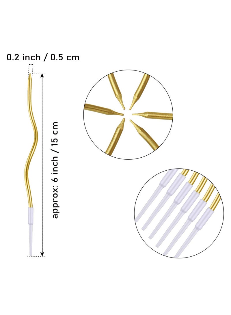 Chocisong 12PCS Twisted Birthday Candles Spiral Metallic Cupcake Thin Long Cake Candles for Birthday Wedding Christmas Ramadan National Day Anniversary Party (Gold) - Image 2