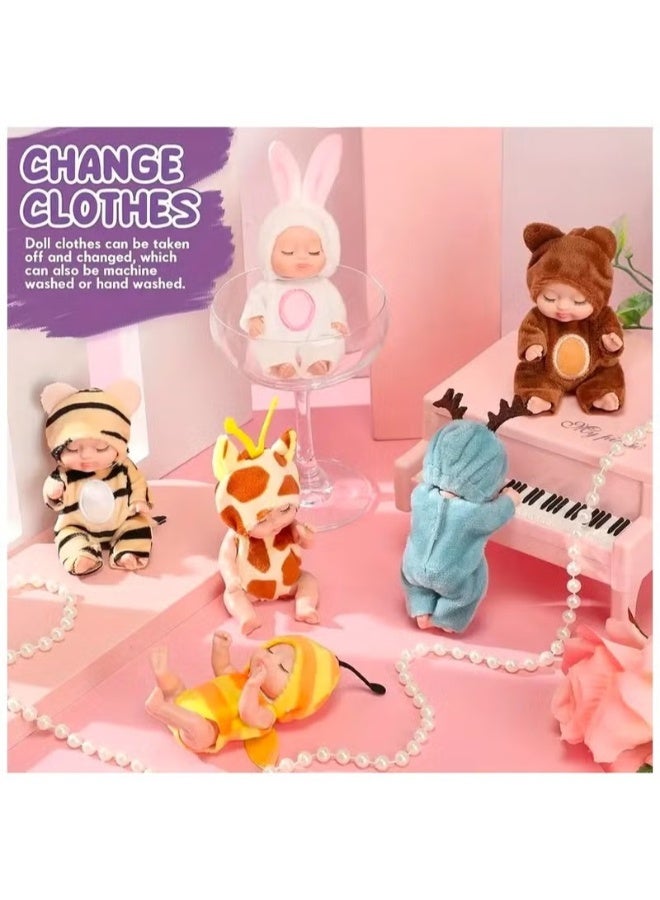 TOY GARDEN 6PCS Mini Baby Dolls Set – Cute & Realistic Baby Dolls with Animal Clothes, Perfect for Kids, Toddlers, Boys & Girls - Image 5