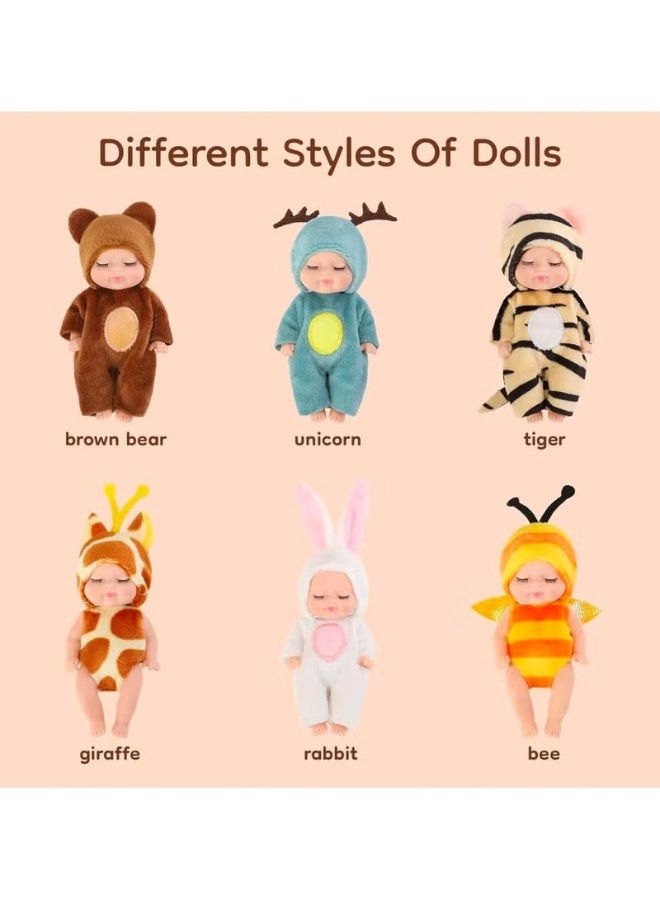 TOY GARDEN 6PCS Mini Baby Dolls Set – Cute & Realistic Baby Dolls with Animal Clothes, Perfect for Kids, Toddlers, Boys & Girls - Image 2