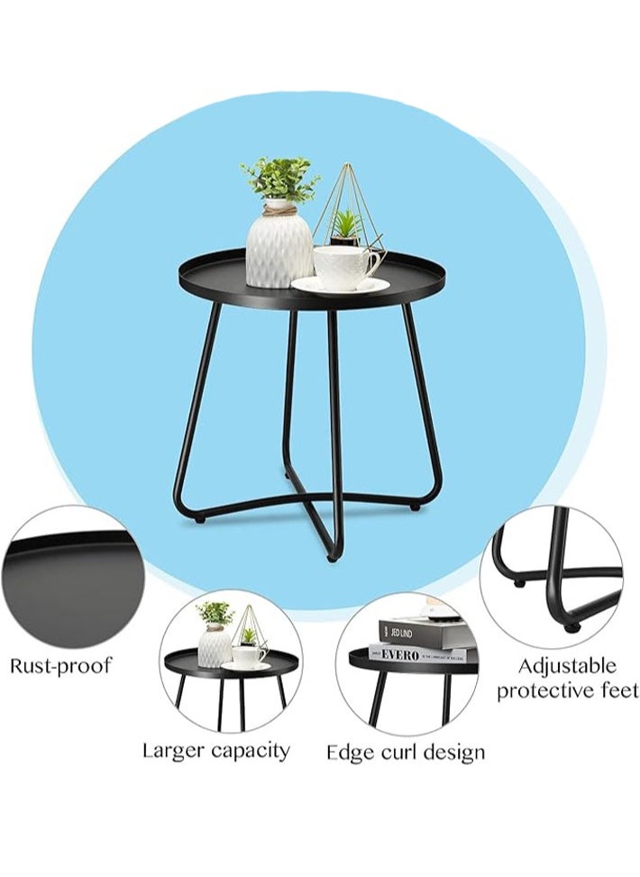dida-cosmos - dida-cosmos Outdoor Side Tables, Weather Resistant Steel Patio Side Table, Small Round Outdoor End Table Metal Side Table for Patio Yard Balcony Garden Bedside (Black) - Image 1