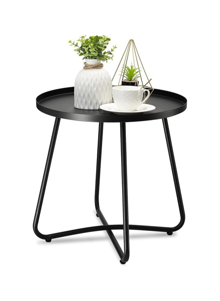 dida-cosmos - dida-cosmos Outdoor Side Tables, Weather Resistant Steel Patio Side Table, Small Round Outdoor End Table Metal Side Table for Patio Yard Balcony Garden Bedside (Black) - Image 1
