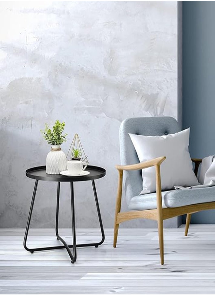 dida-cosmos - dida-cosmos Outdoor Side Tables, Weather Resistant Steel Patio Side Table, Small Round Outdoor End Table Metal Side Table for Patio Yard Balcony Garden Bedside (Black) - Image 1