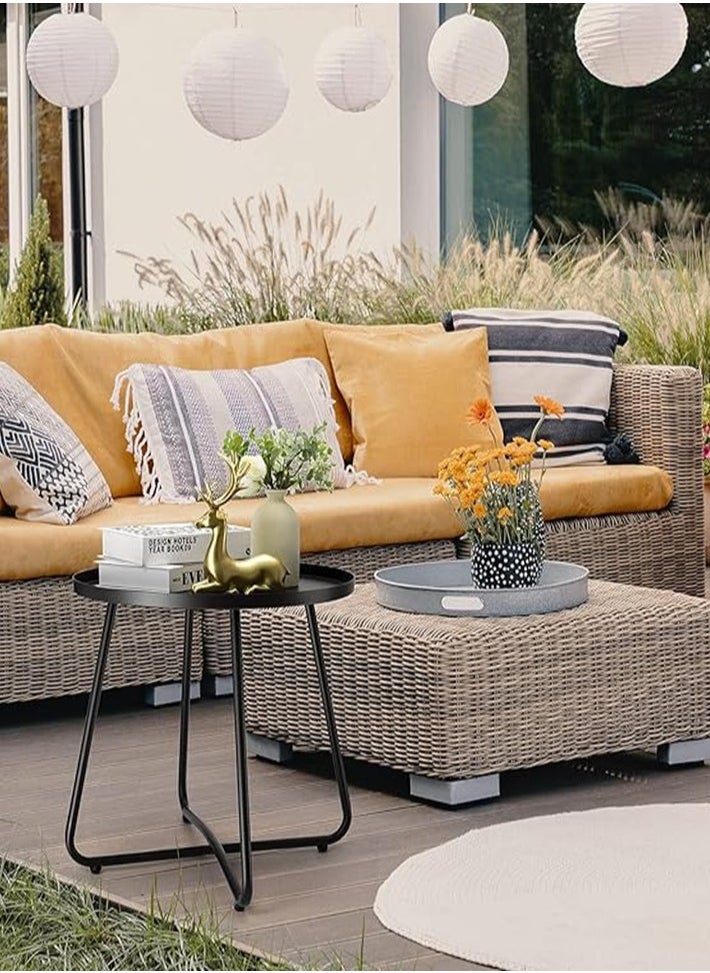 dida-cosmos - dida-cosmos Outdoor Side Tables, Weather Resistant Steel Patio Side Table, Small Round Outdoor End Table Metal Side Table for Patio Yard Balcony Garden Bedside (Black) - Image 1
