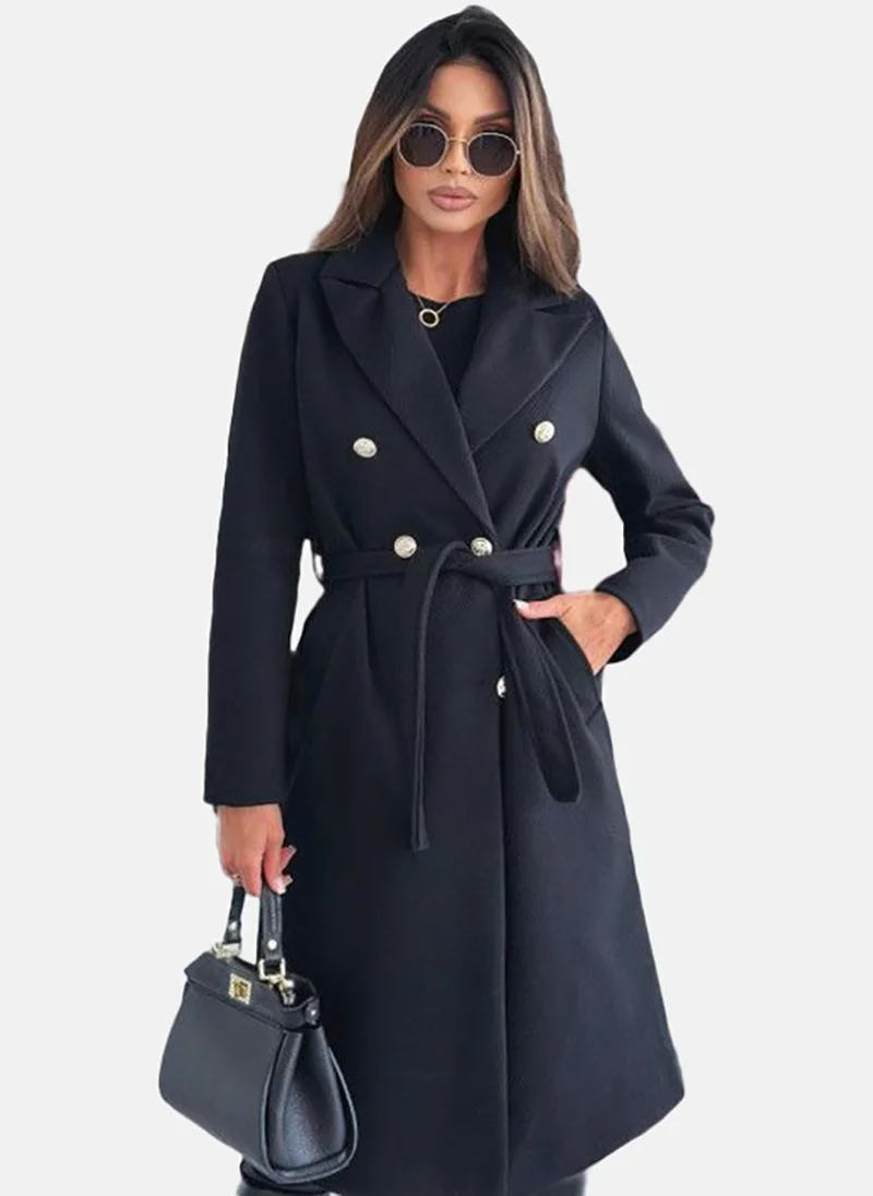 يونيكي Black Solid Relaxed Fit Open front Coats
