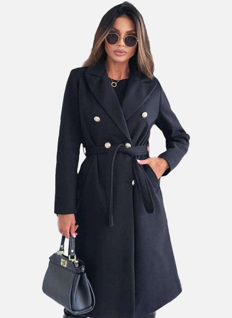 يونيكي Black Solid Relaxed Fit Open front Coats - Image 1