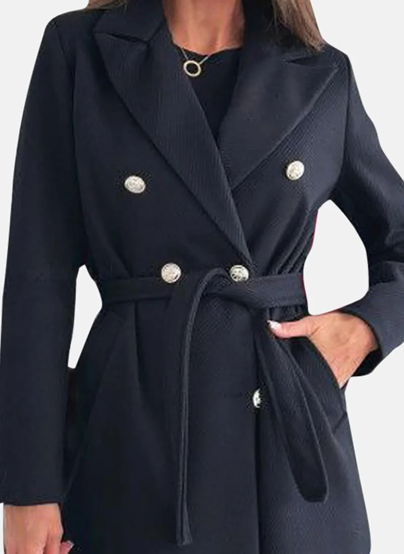 يونيكي Black Solid Relaxed Fit Open front Coats