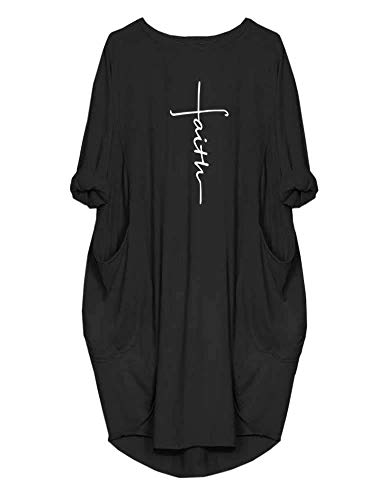 Rfecccy Women's Faith Oversize Baggy T Shirt Causal Loose Party Short Midi Dresses with Pockets Black - Image 5