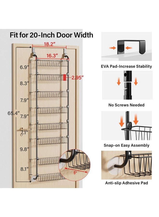 Delamu Over the Door Organizer - 8-Tier Metal Pantry Organizer, Black, D5 x W18 x H65.4 inches, Easy Install - Image 1