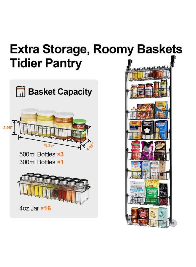 Delamu Over the Door Organizer - 8-Tier Metal Pantry Organizer, Black, D5 x W18 x H65.4 inches, Easy Install - Image 3