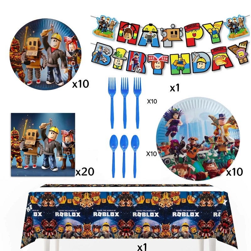 Roblox Virtual World Game Decoration Theme Birthday Party Tableware 62-Piece Set - Image 1