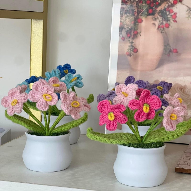 MofivKce Crochet Forget-Me-Not Potted Plants Handmade Artificial Flowers for Home Decor, Wedding, Birthday Gift for Friends and Family (Pink) - Image 2