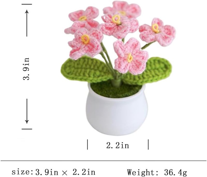 MofivKce Crochet Forget-Me-Not Potted Plants Handmade Artificial Flowers for Home Decor, Wedding, Birthday Gift for Friends and Family (Pink) - Image 1