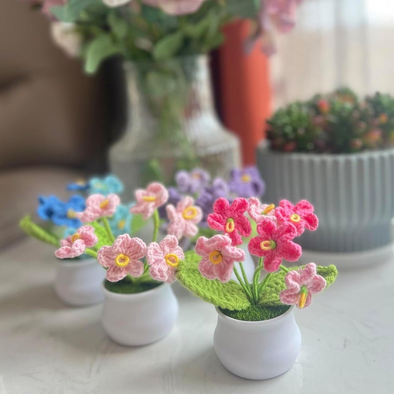 MofivKce Crochet Forget-Me-Not Potted Plants Handmade Artificial Flowers for Home Decor, Wedding, Birthday Gift for Friends and Family (Pink) - Image 3