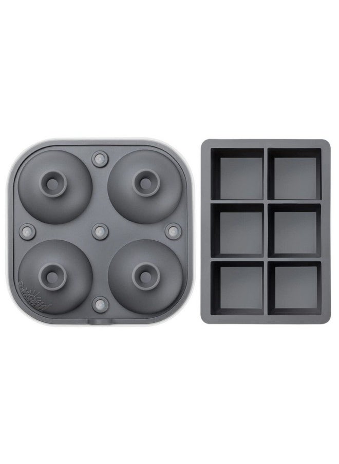 Samuelworld Samuelworld Large Silicone Premium Ice Trays, 2-Pack Combo, 2 Inches Big Cubes & 2.5 Inches Sphere Ice Molds - BPA Free, Craft Ice Maker for Gifting, Whiskey, Cocktails, Easy Release - Gray  - Image 2