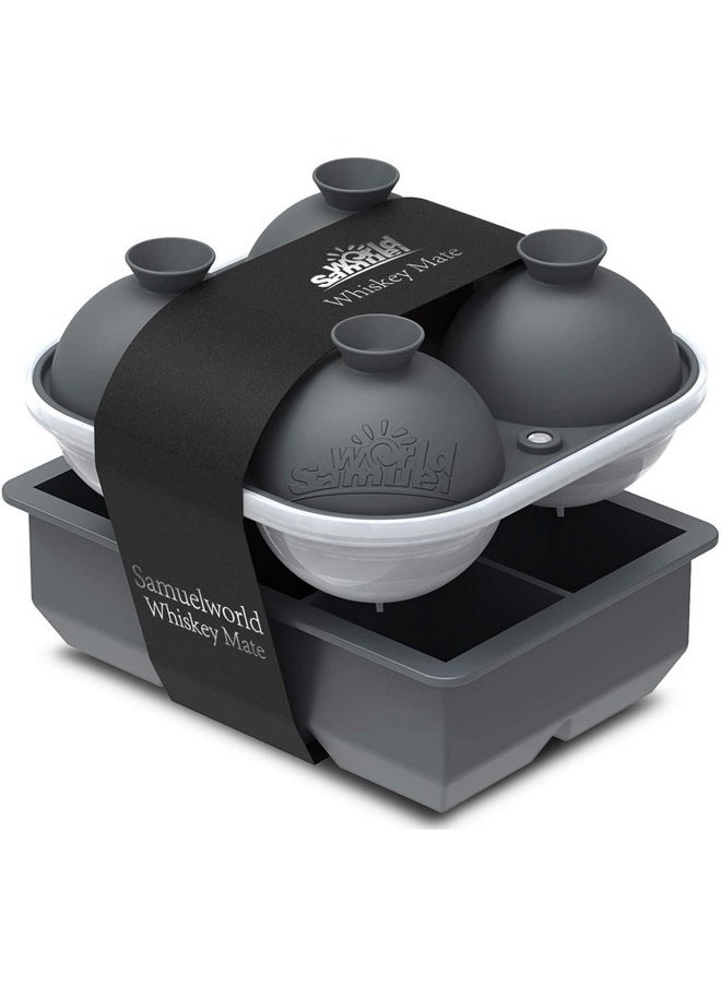 Samuelworld Samuelworld Large Silicone Premium Ice Trays, 2-Pack Combo, 2 Inches Big Cubes & 2.5 Inches Sphere Ice Molds - BPA Free, Craft Ice Maker for Gifting, Whiskey, Cocktails, Easy Release - Gray  - Image 1