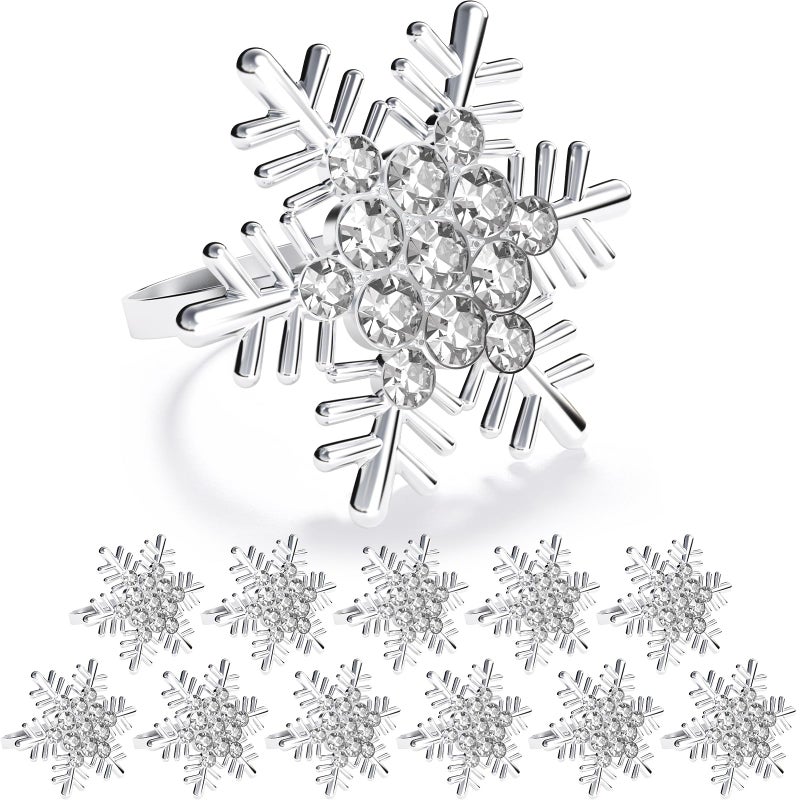 ZeeDix Christmas Silver Snowflake Napkin Rings Set of 12 Napkins Ring for Dinning Table Rustic Dinner Tables Decoration for Wedding Receptions Christmas Thanksgiving Holiday Party Dinner Parties