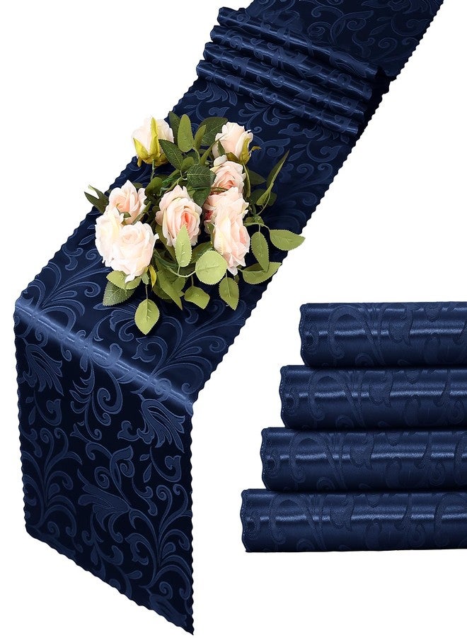 MILVOWOC 4 Pack Navy Blue Damask Table Runner, 12 x 72 Inch Satin Jacquard Rectangle Bright Silky Decorative Table Runner for Party Banquet Birthday Dinner Wedding Table Decor - Image 1