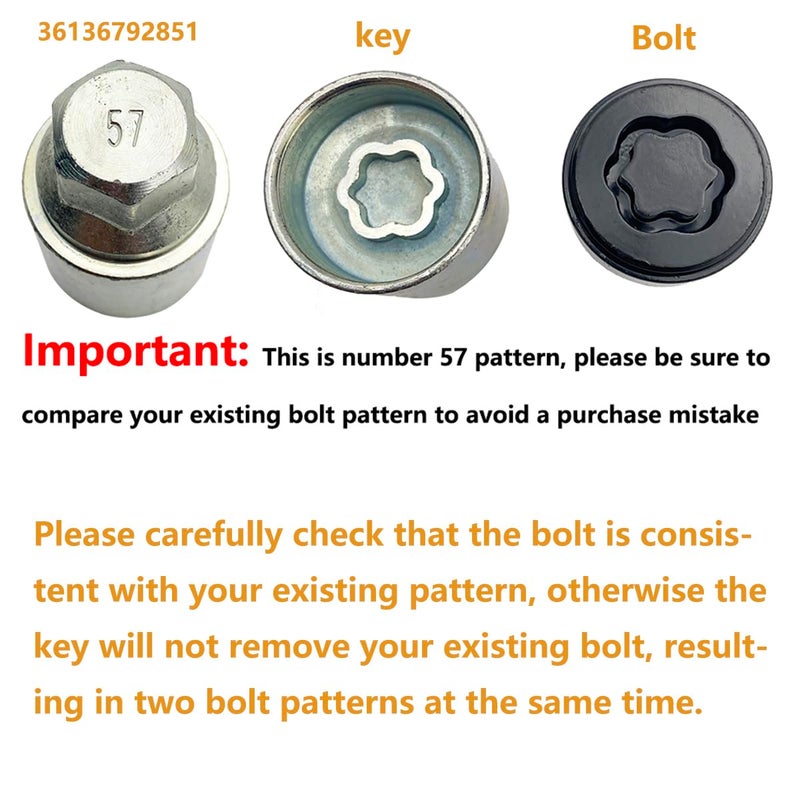 Cheriezing 36136792851 Anti-Theft Wheel Stud Bolt Locks 14 x 1.25MM with 1 Key Compatible with E70 E71 F10 F30 F22 F32 G11 F01 F25 F26 F12 - Number 057 Flower Sharpe - Image 2
