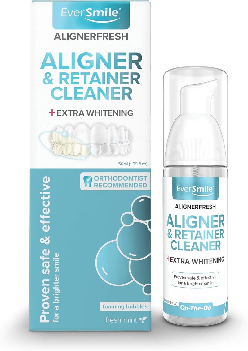 EverSmile Light durable upgraded substance AlignerFresh Extra Whitening Aligner & Retainer Cleaning Foam. Whitens Teeth, Kills Bacteria, Freshens Breath. Compatible with Invisalign, ClearCorrect, Essix, Hawley Trays/Aligners. Low dust buildup - Image 1