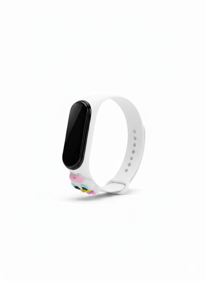 ساعة رقمية تاتش للأولاد والبنات والشباب بسوار مطاطي بتصميم ممتع وجذاب لون أبيض