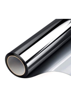 ELLEGLAM One Way Privacy Film, Window Tint for Home, Mirror Vinyl Roll Heat Control Anti UV Static Cling Sliding Door Coverings No Glue Garage Solar Paper (Black Silver,17.5 Inch X 6.56 Feet)  - Image 1