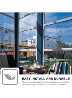 ELLEGLAM One Way Privacy Film, Window Tint for Home, Mirror Vinyl Roll Heat Control Anti UV Static Cling Sliding Door Coverings No Glue Garage Solar Paper (Black Silver,17.5 Inch X 6.56 Feet)  - Image 4