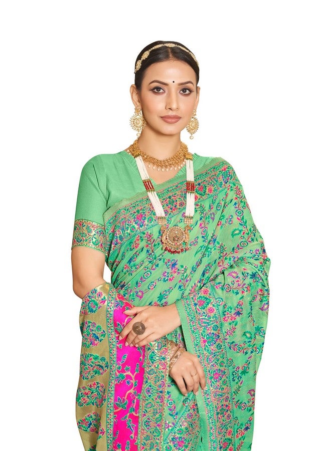 Glory Sarees Women's Kashmiri Cotton Woven Saree With Blouse Piece (Heritage_Silk111_Pista) - Image 1