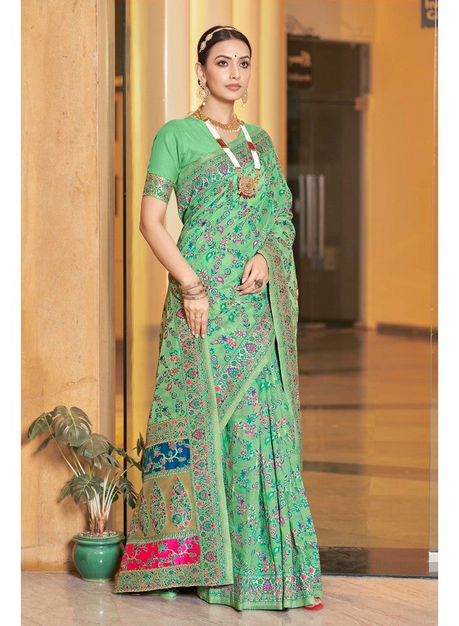 Glory Sarees Women's Kashmiri Cotton Woven Saree With Blouse Piece (Heritage_Silk111_Pista) - Image 5