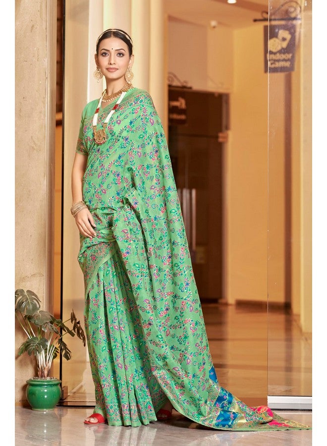 Glory Sarees Women's Kashmiri Cotton Woven Saree With Blouse Piece (Heritage_Silk111_Pista) - Image 2
