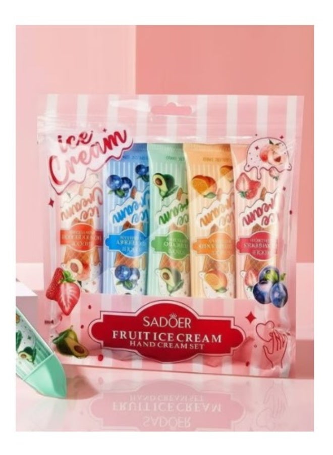 SADOER 5 Pack Fruit Ice Cream Hand Cream Set for Women Mini Moisturizing Cream-30g each - Image 1