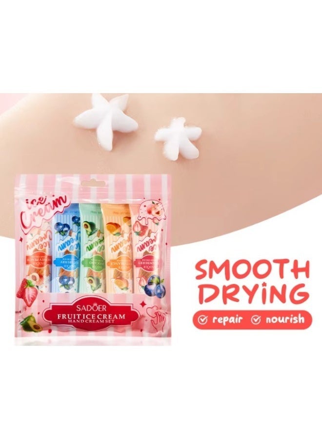 SADOER 5 Pack Fruit Ice Cream Hand Cream Set for Women Mini Moisturizing Cream-30g each - Image 4