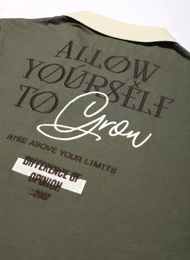 Difference of Opinion Men Relaxed Fit Open Collar Embroidered Polo