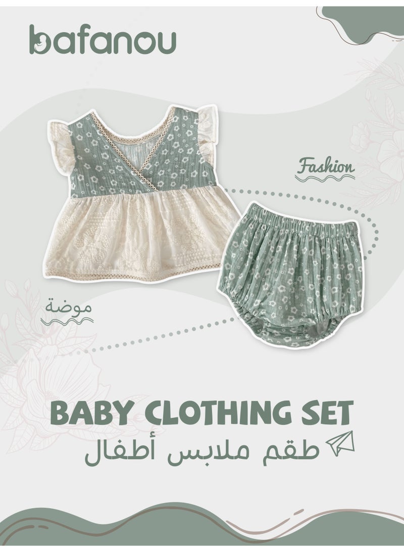 Bafanou Summer Baby Unisex Printed Floral Clothing Sets Newborn Lace Party Top Infant Cotton Clothes - Image 1