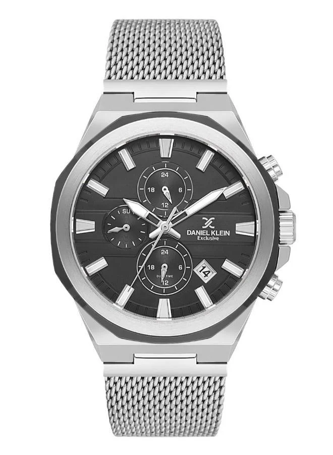 DANIEL KLEIN Men's Mesh Band Silver and Black Alloy Case Analog Black Round Double Layer Dial Japanese Quartz Exclusive 50 Meters Water Resistant