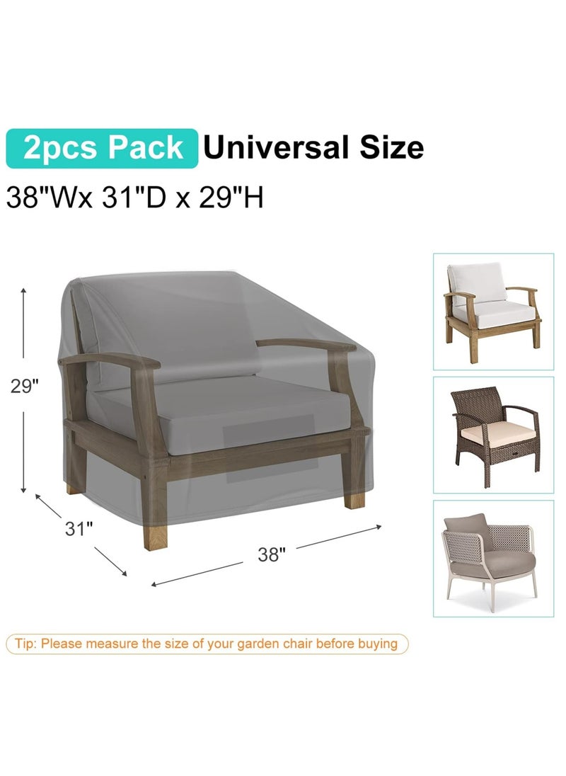 Meetion Patio Chair Covers for Outdoor Furniture Waterproof 2 Pack, Lawn Chair Covers 600D Heavy Duty Oxford Cloth, Large Covers for Lounge Lawn Deep Seat Black 38" W x 31" D x 29" H  - Image 2