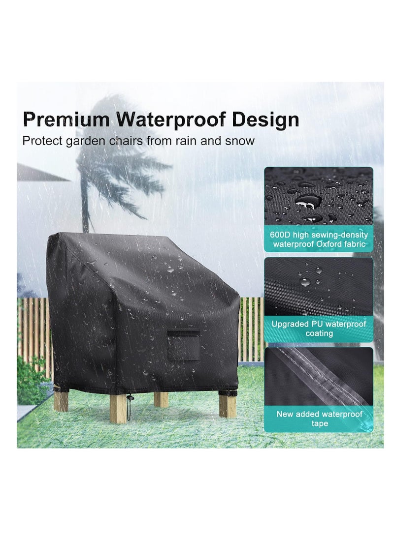Meetion Patio Chair Covers for Outdoor Furniture Waterproof 2 Pack, Lawn Chair Covers 600D Heavy Duty Oxford Cloth, Large Covers for Lounge Lawn Deep Seat Black 38" W x 31" D x 29" H  - Image 4