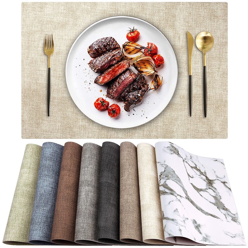 LANDVIEW LANDVIEW Leather Heat Resistant Placemats Set of 6 Waterproof Wipeable Washable PU Table MatsEasy to Clean AntiSlip Place Mats Beige 6