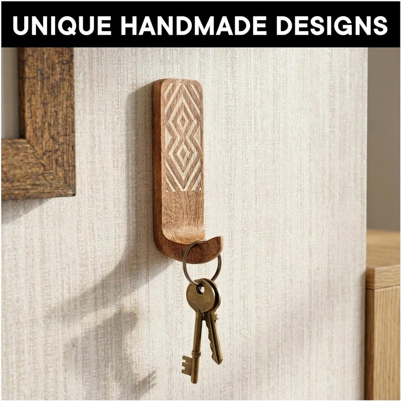 Indian-Shelf – Bohemian Style Wooden Adhesive Wall Hooks for Hanging Coats, Keys, Leash, Hat, Towel, Pretty Adhesive Key Holder, Western Wall Decor White Brown (6) - Image 5