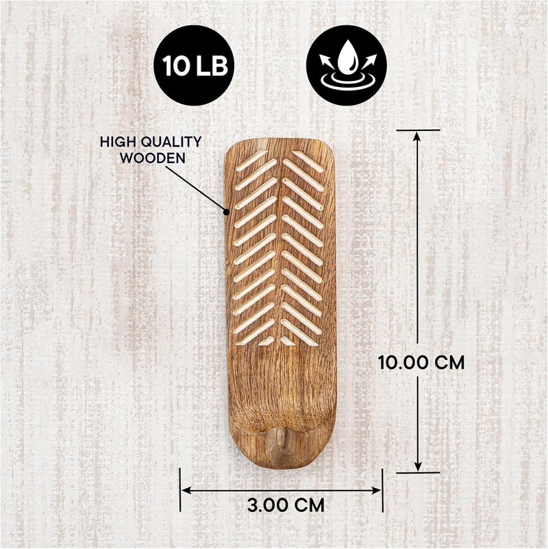 Indian-Shelf – Bohemian Style Wooden Adhesive Wall Hooks for Hanging Coats, Keys, Leash, Hat, Towel, Pretty Adhesive Key Holder, Western Wall Decor White Brown (6) - Image 4